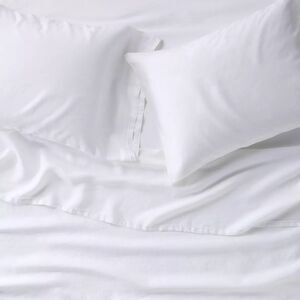 Casaluna 100% Linen Fresh White Full Size 4 Piece Sheet Set New